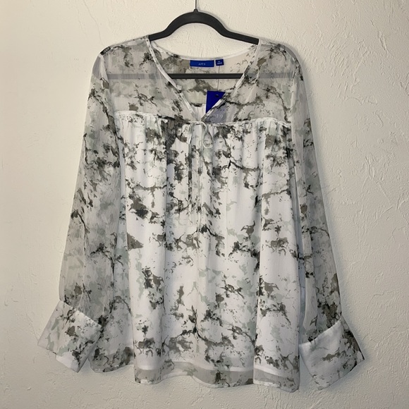 🤍💚 Apt. 9 - NWT - Marble Print Sheer & Lined Blouse - Size: XL - Picture 5 of 12
